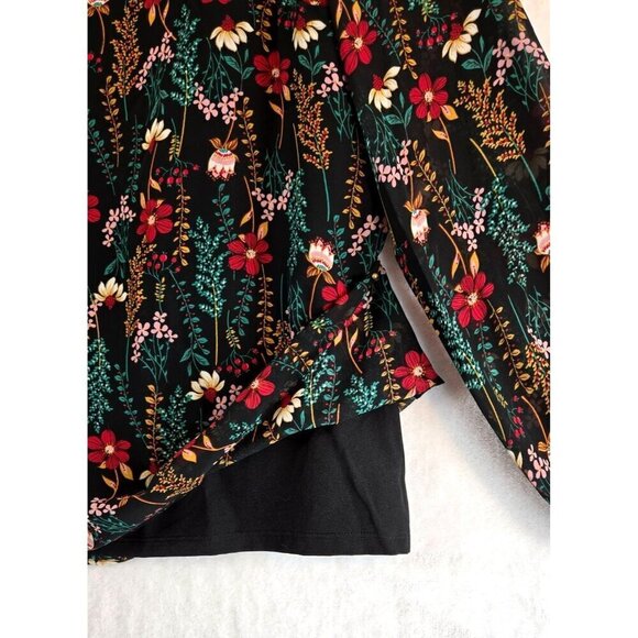 Floral Blouse Black Multi Color Nine West S Long Sheer Sleeve Lined Body Career - Picture 5 of 13
